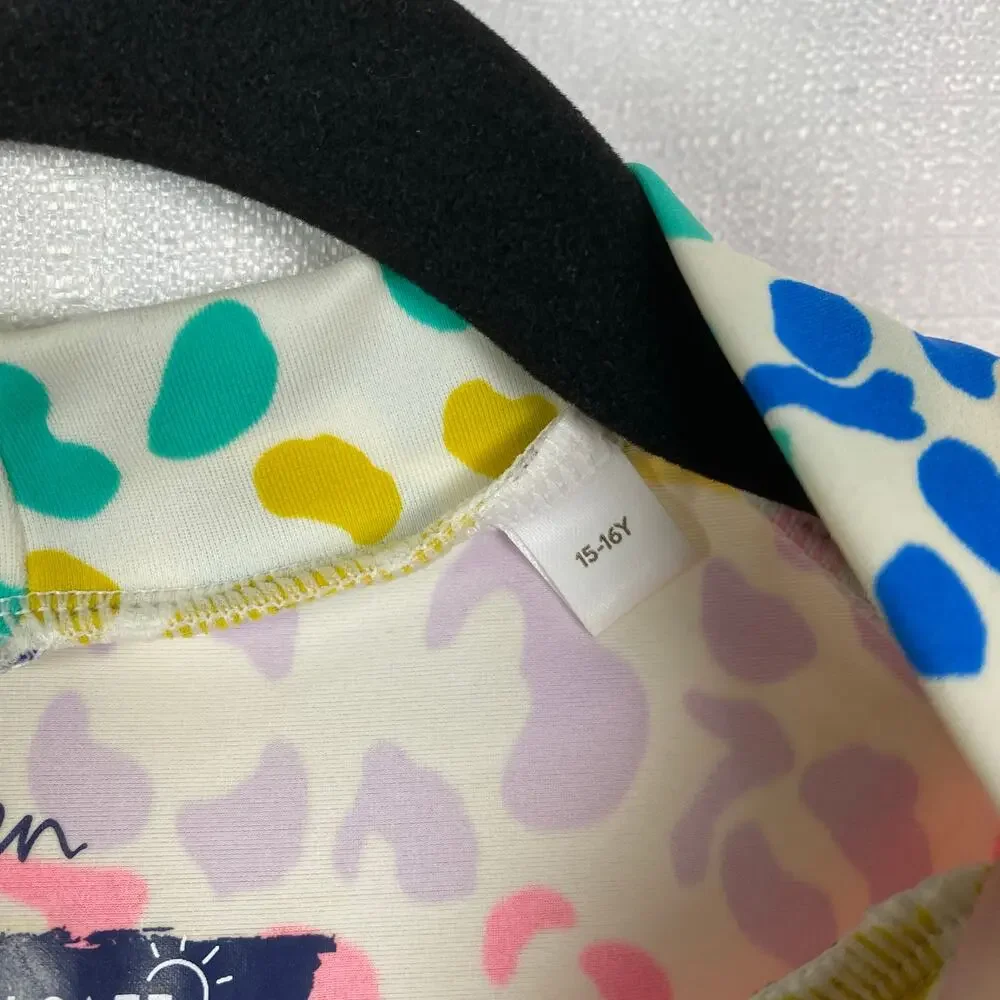Boden Mini Boden Girls Rainbow Leopard Print Rash Guard Sz.15-16Y